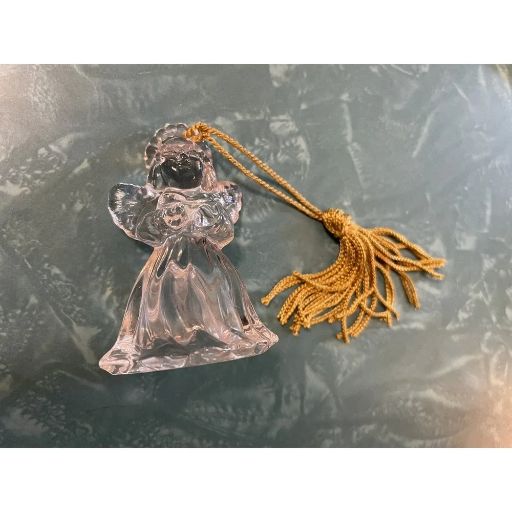 Gorham Crystal Trio of Angels Christmas Tree Ornament W/Gold Tassels In Box